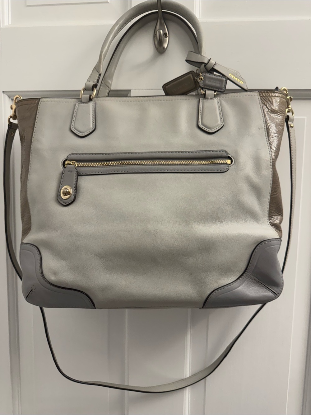 Coach Blaire 2013 Colorblock
Leather Tote Satchel Gray/Gold w
2 tags